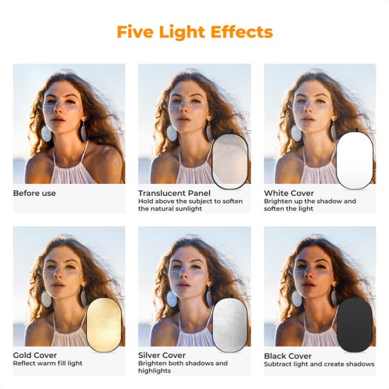 K&F Concept 100cm by 150cm 5-in-1 Oval Foldable Reflector